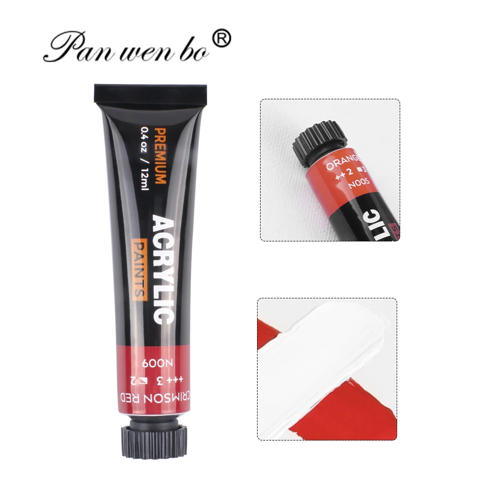 Panwenbo 12ml 24 Colors Acrylic Colour Tube Non Toxic Kids Artists Acrylic Paint Set For Canvas Wood Fabric Ceramic
