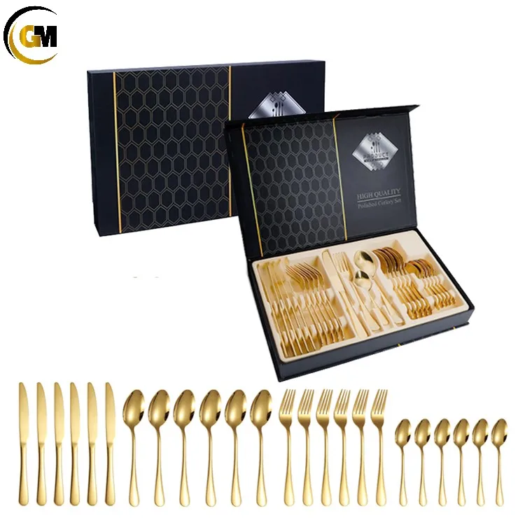 GEMEI 2023 New Design Stainless Steel Knife Spoon Fork Silver 24PCS Cutlery Set For Restaurant Hotel & Home