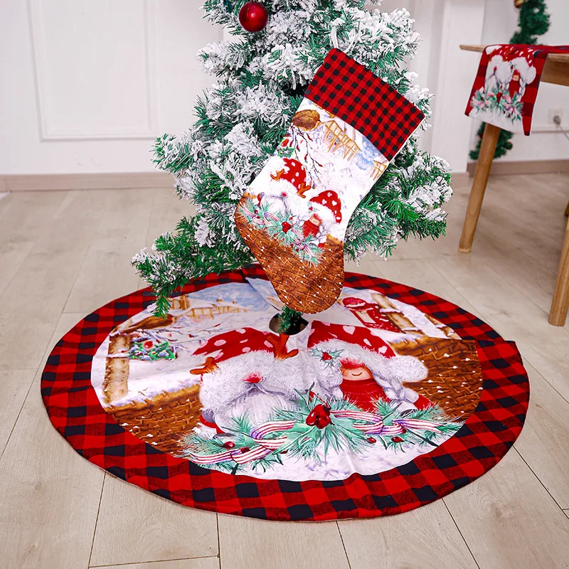 2022 New hot sell Red and black plaid apron socks tablecloth set home table cloth for Christmas decoration christmas tree skirt