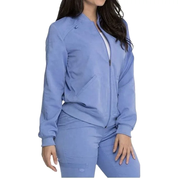 New hot selling products hospital uniforms medical scrubs nurses top long sleeve custom logo blue scrub jacket