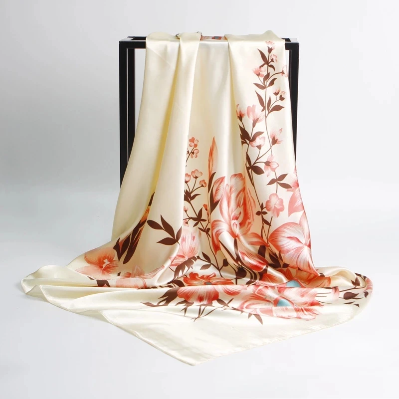 Customised Silk Scarf for Women Large Square Floral Digital Silk Scarf Printing