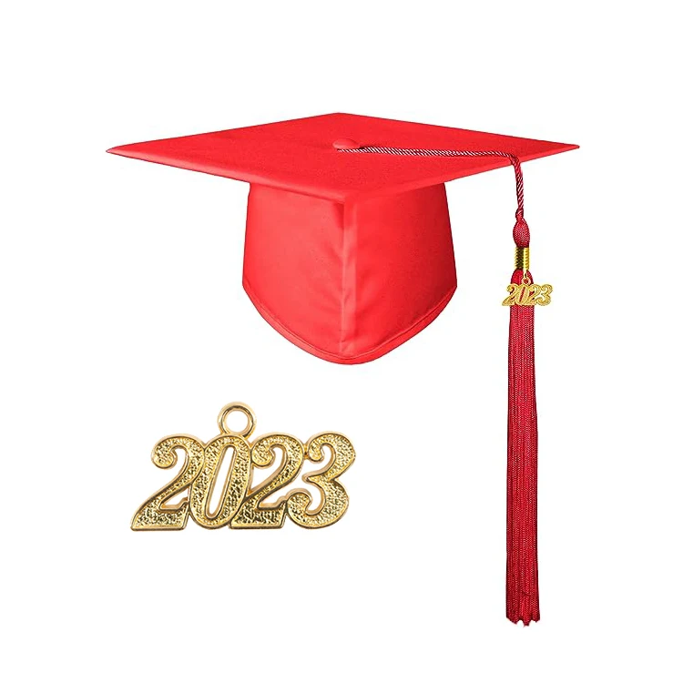 Red Matte Children Preschool Graduation Cap Gown With Gold Year charm