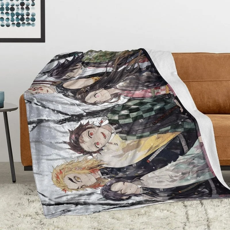 Personalized Blankets Custom Images Printed Demon Slayer Japan Anime Fleece Blanket for Bedroom