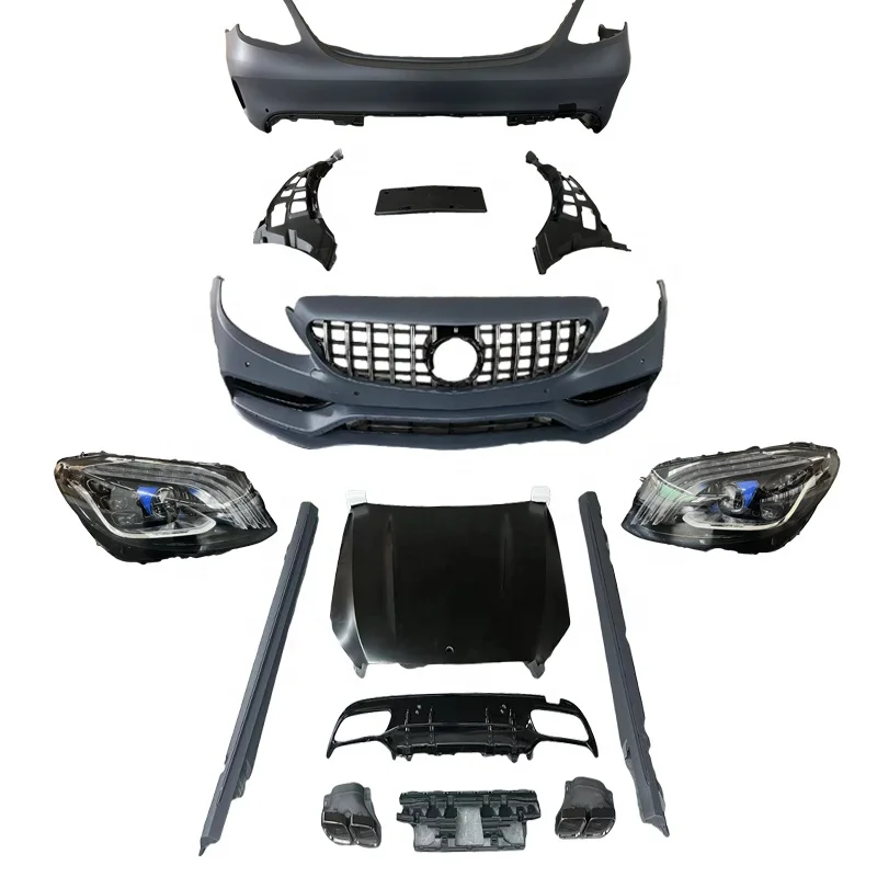 PP Body kits for Benz C Class W205 Upgrade C63 AMG Front and Rear Bumper Side Skirt