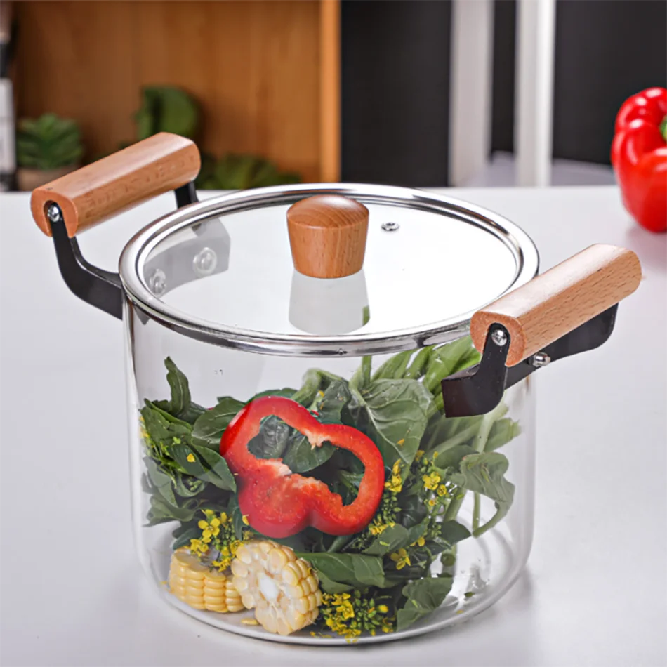 custom luxury high quality modern handmade extra large clear kitchen cookware set heavy serving borosilivate glass cooking pots