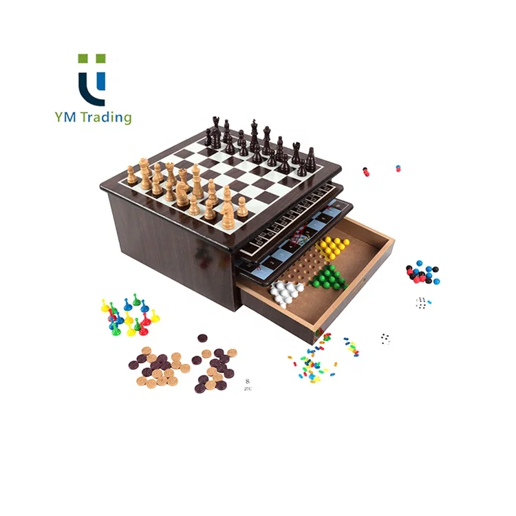 10 in 1 Combo Board Game Set Wooden Chess Multi Games with Storage Drawer For Kids and Adults