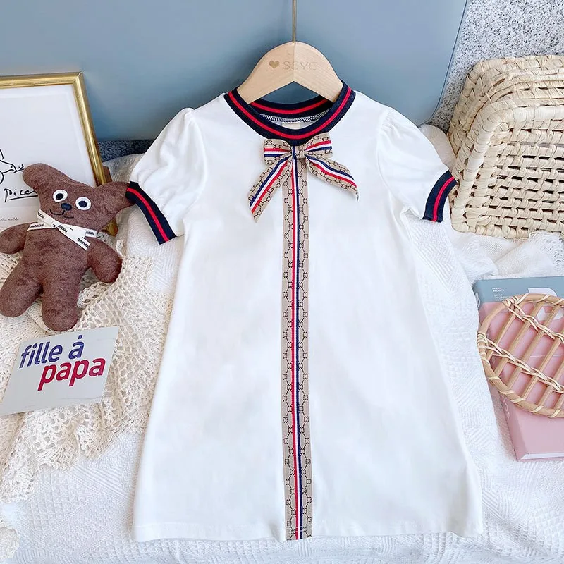 New Arrivals Brands Little Girl Cute Casual Dress Short Sleeve Crew Neck Streetwear Summer Shirt Girls Dress