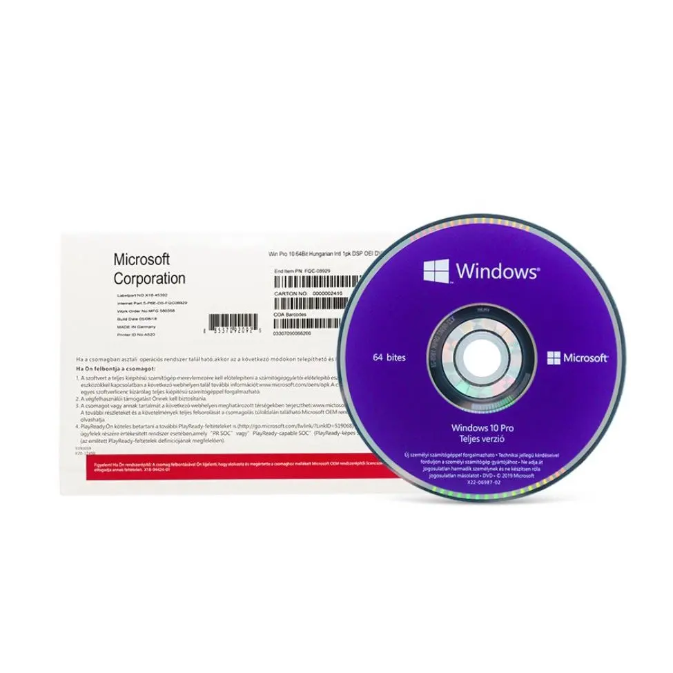 Multi-language Win 10 Pro OEM DVD With COA Sticker Full package Lifetime License Key 100% Online Activation Fast Shipping