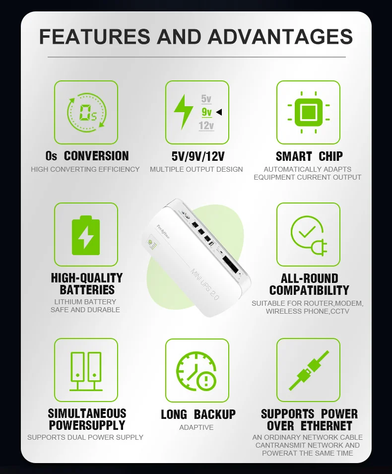 Support POE 5v 9v 12v Mini UPS Factory Direct 18W output DC Wifi Router UPS 12v with grade A Lithium Battery