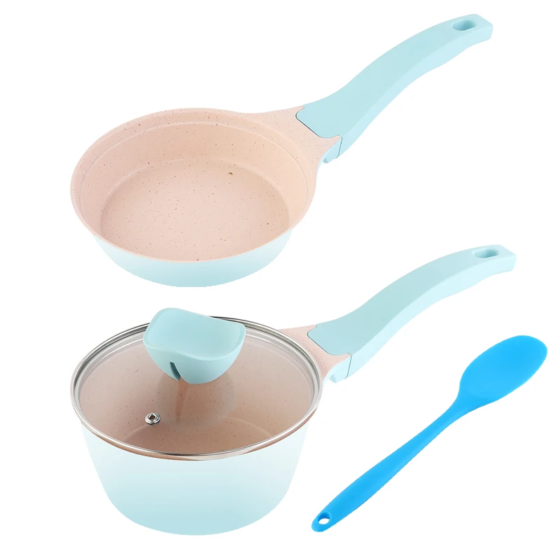 baby auxiliary food pot non stick pot set one frying pan and one soup milk pot