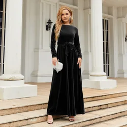 2022 New Arrival Ladies O-Neck Long Sleeve Midi Elegant Party Club Dress Sexy Evening Women Velvet Dresses