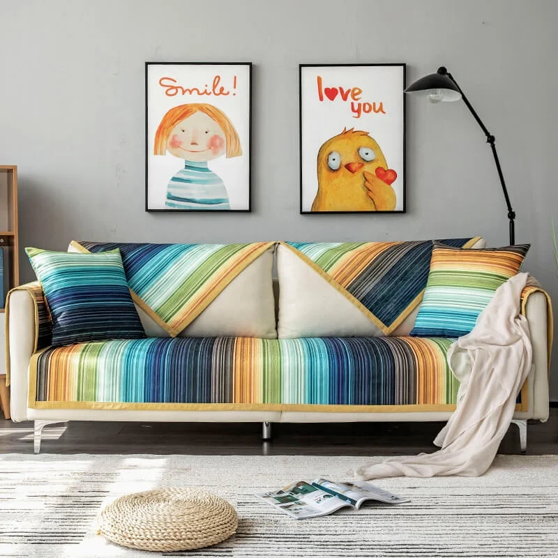 i@home nordic style 4 seasons universal striped sofa towel non-slip chenille fabric sofa cover