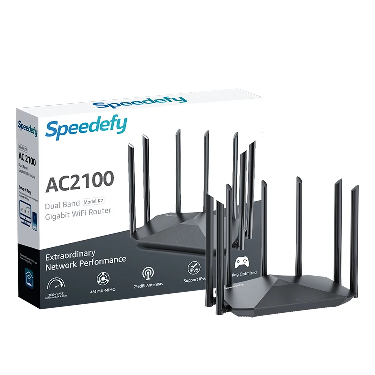 New Arrival Ac2100 3*10/100/1000Mbps Lan Ports 7*6Dbi External 5Ghz 2.4Ghz Dual Band Antennas Gpon Gaming Wi Fi Gaming Router
