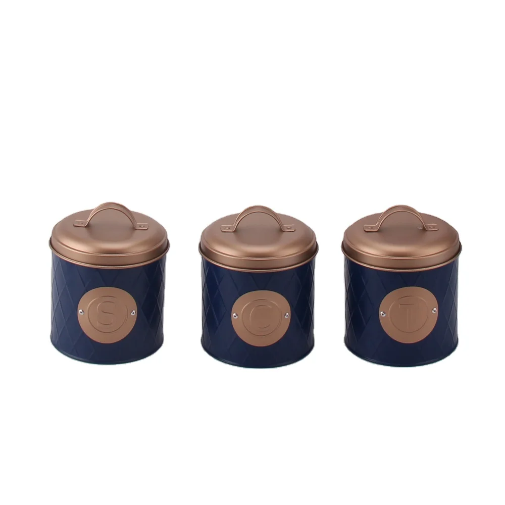 3pcs Metal Storage Jars with Namecard Storage Container Tea Sugar Coffee Storage Tin with Silicon Ring