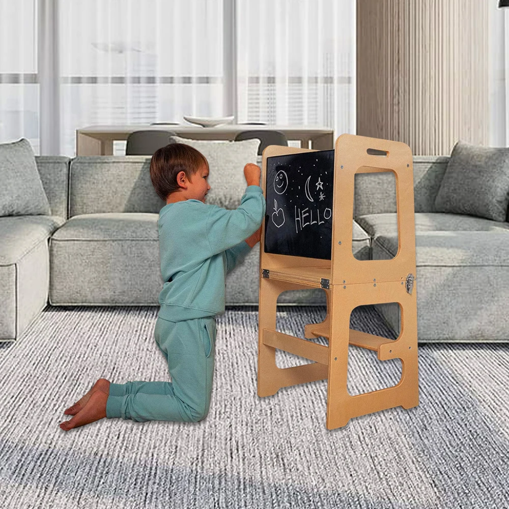 Factory Custom Foldable learning tower Kitchen helper Toddler step stool Wood learning tower for Kids