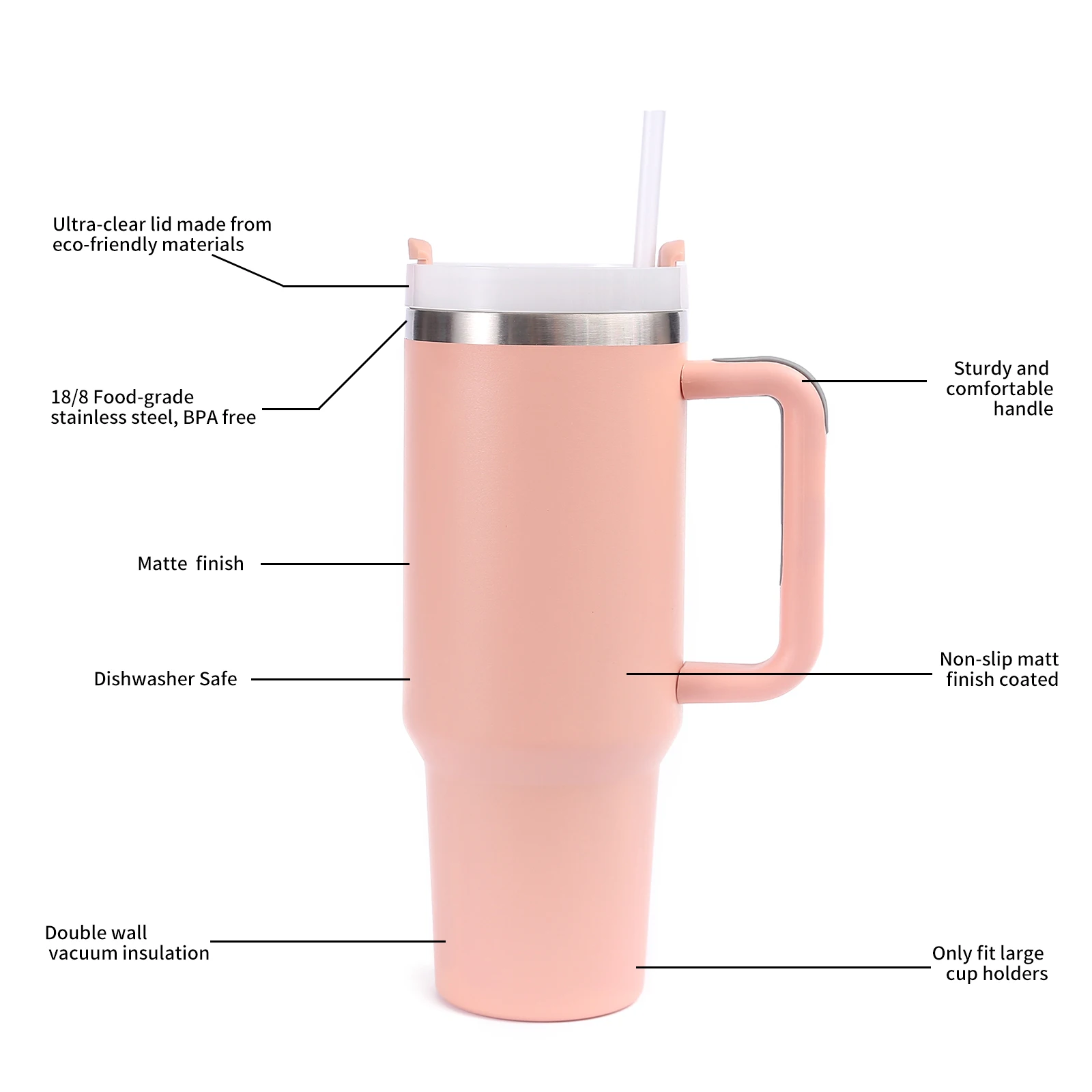 New 40oz  H2.0 Flowstate Reusable Insulated Stainless Steel Tumbler with Handle and Straw No MOQ