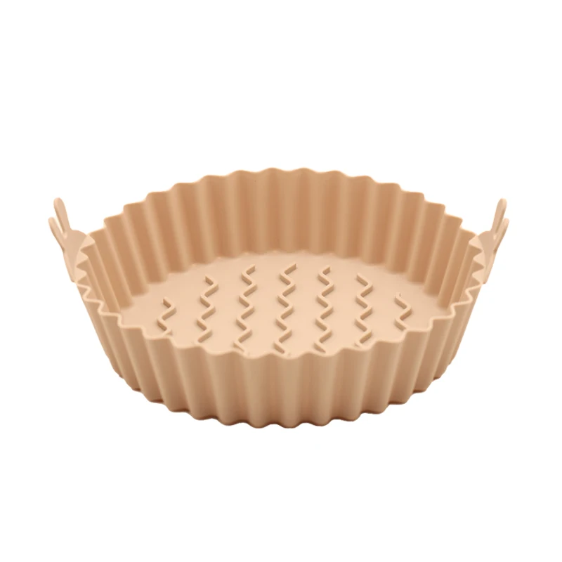 Round with teeth silicon air fryer liner Food Grade reusable silicone air fryer liners  wholesale with handle air fryer liners