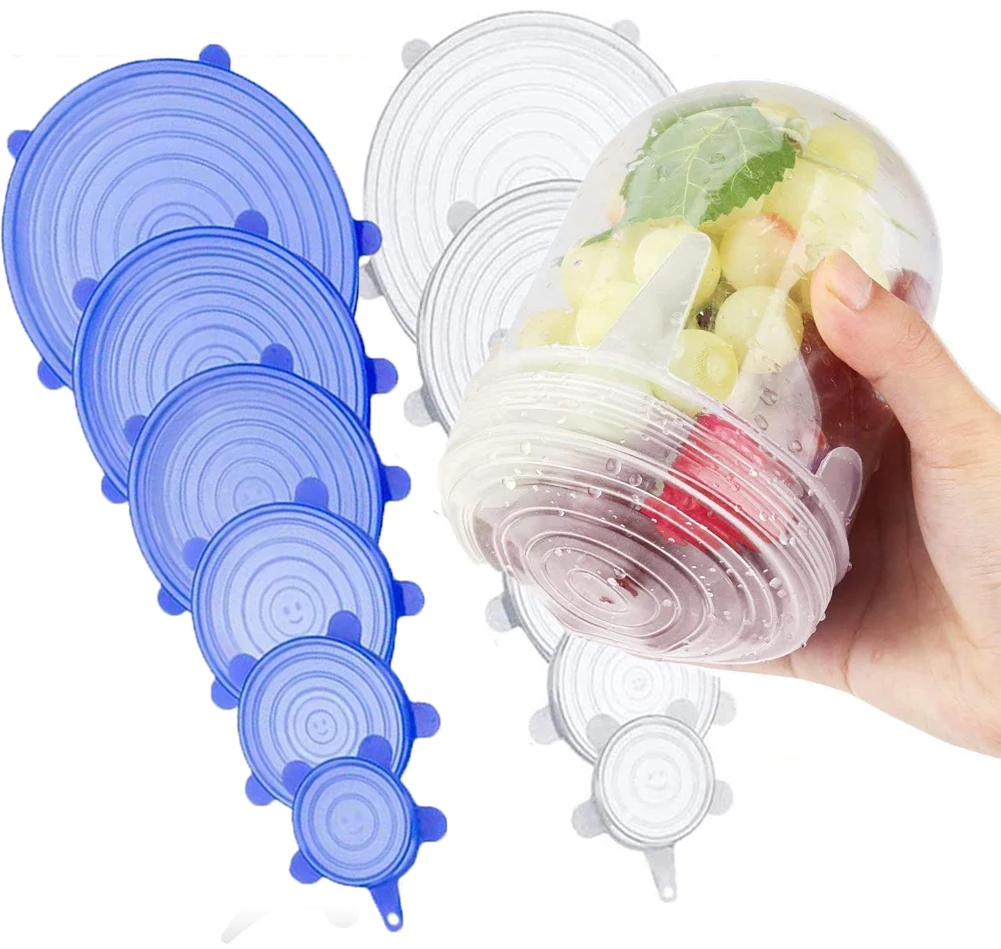 Reusable Seal Stretch Covers lids Food Grade silicon lids and food covers 6 set silicone stretch lids