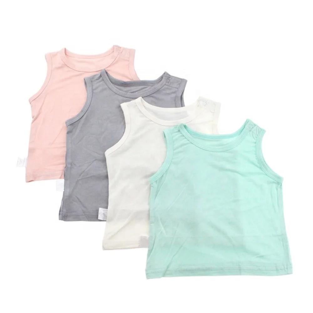 
Factory custom Wholesale custom side snap adjustable plain color tank tops kids bamboo baby tank tops 