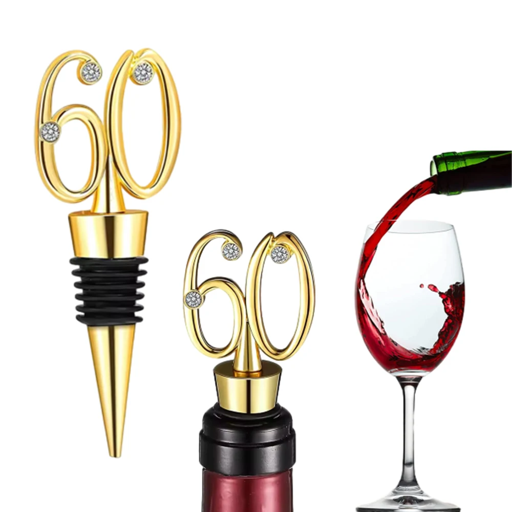 Custom Wine Accessories 60th Anniversary Birthday Gifts Zinc Alloy Wine Stoppers for Party Metal Wine Bottle Stopper