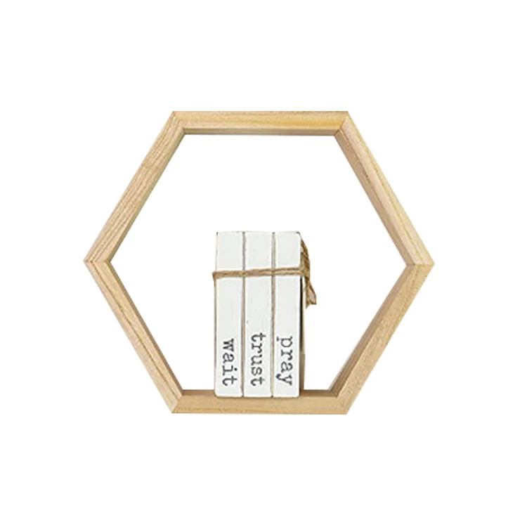 Best selling nature wood sturdy Wall Hanging Honeycomb Decor hexagon shelves