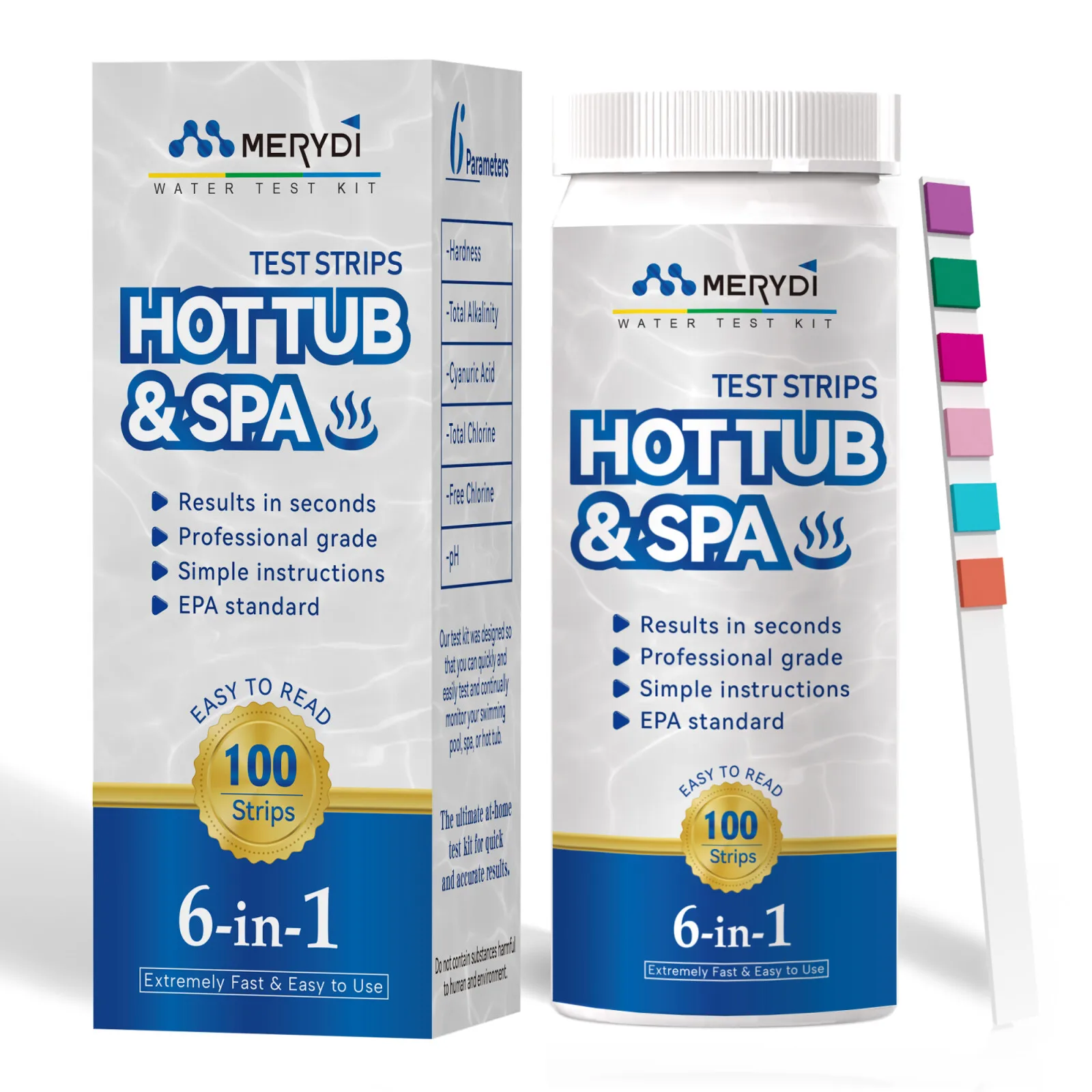 Pool Test Strips Water Chemical Testing for Hot tub and Spa Accurate Test Bromine Alkalinity pH Chlorine Hardness Cyanuric Acid