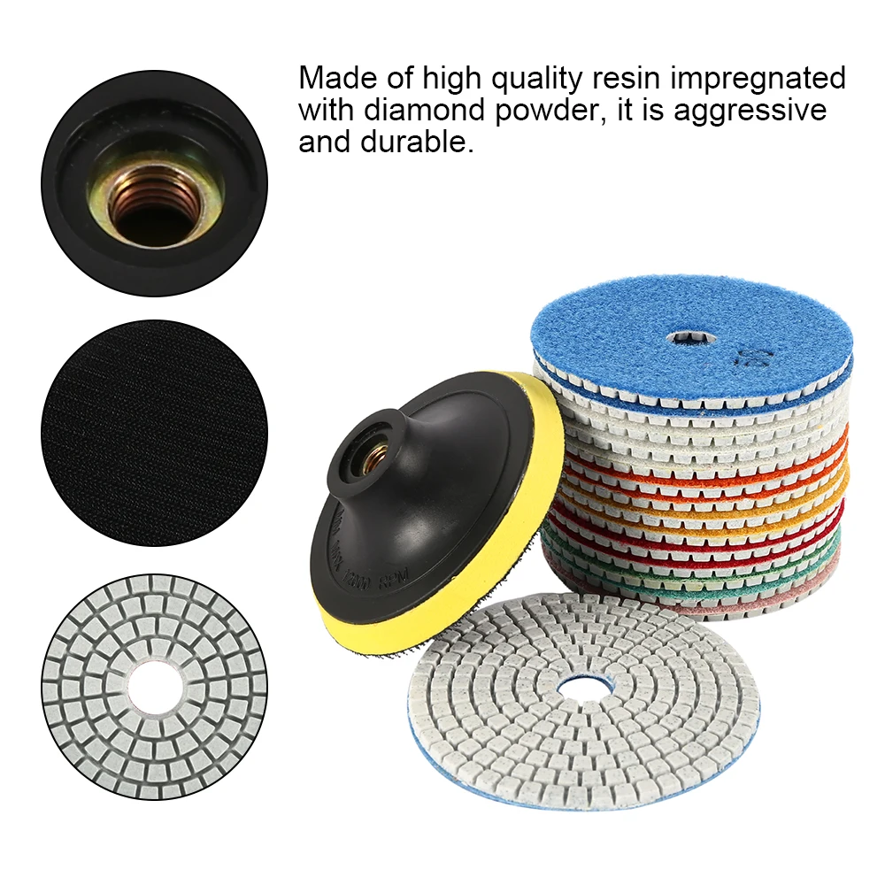 15pcs/set Diamond Polishing Pads 4Inch 100mm Wet/Dry Polishing Backer Granite Marble Concrete Stone Grinding Discs Hand Tools
