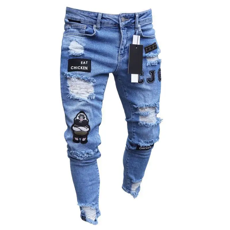 Custom Men Pants Denim Pants Wholesale Breathable Skinny Fitting Streetwear Clothing Patch Denim Low Rise Skinny Jeans