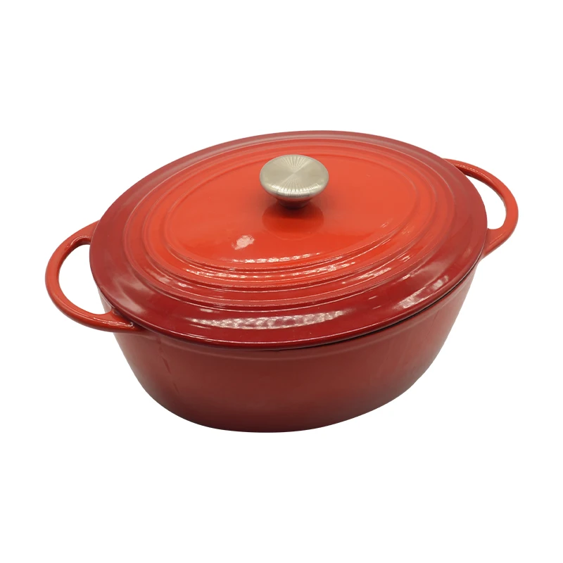 Non-Stick Non-Toxic Enameled Cast Iron Oval Dutch Oven Casserole Pot With Lid Stainless Steel Knob Loop Handles Cookware