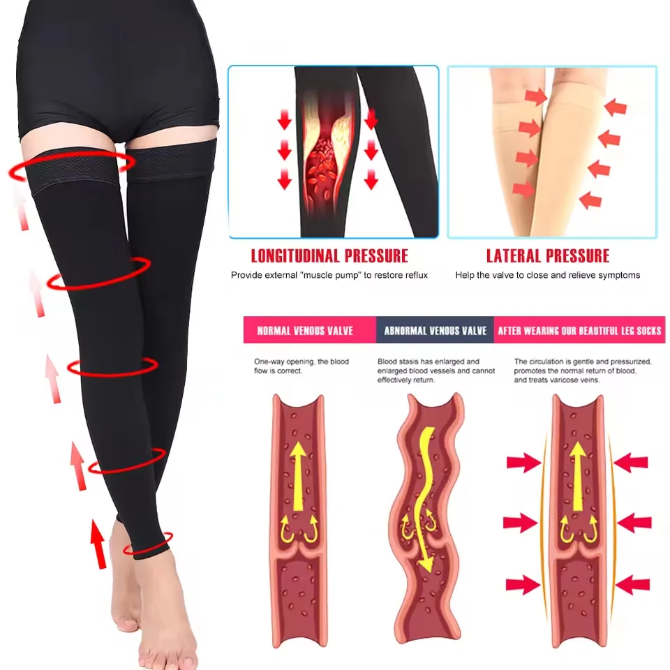 Relieve varicose veins and swollen legs stretch stockings 15-20 mmhg medical varicosity elastic thigh high compression socks