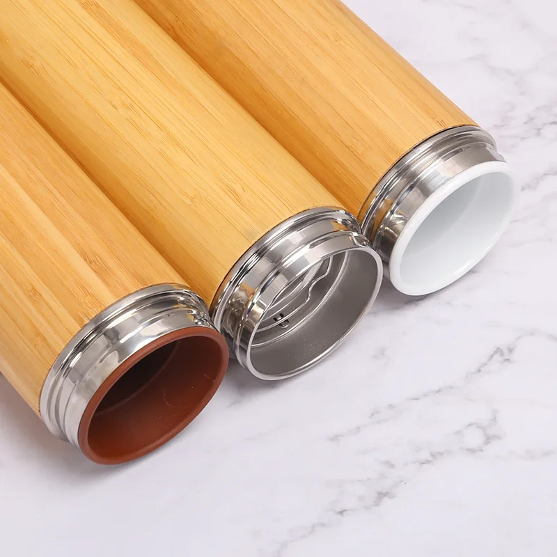 2024 Smart bamboo water bottle double wall stainless steel  bottle bamboo thermoses with LED Temperature Display