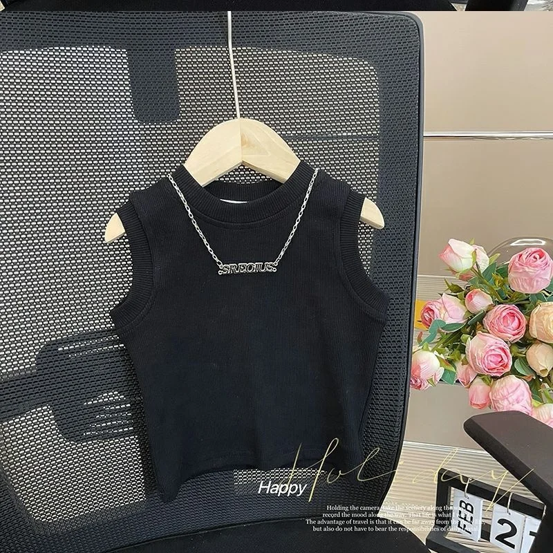 2024 Wholesale Summer Baby Children Tops Sleeveless Cotton Print Casual Girls T-shirts