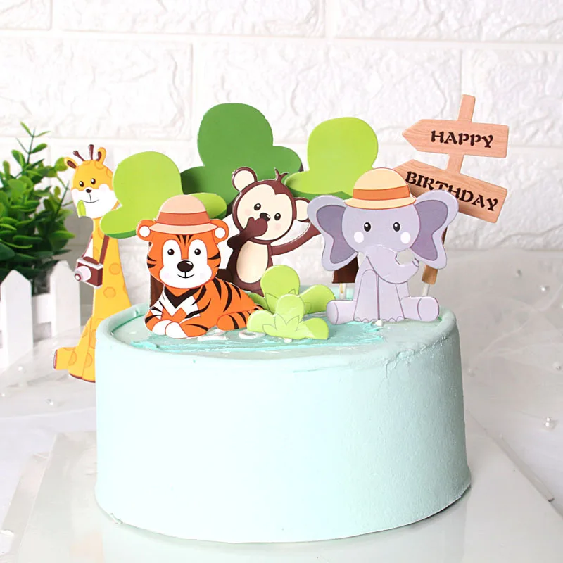 Jungle Animal Dinosaur Cake Topper Decorations Boys Baby Kids Birthday Party Supplies
