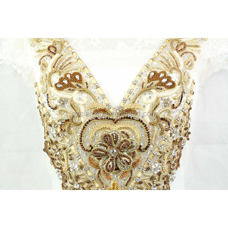 
Handmade Crystal Beaded Bodice Appliques Rhinestone 3D Flower Bodice Patch 