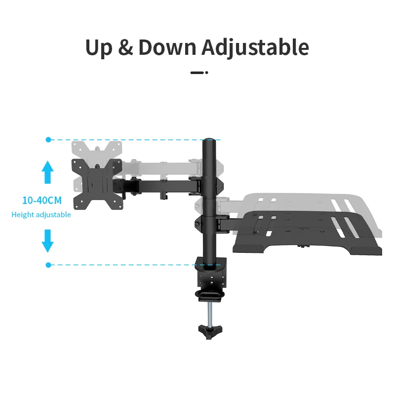 Adjustable Monitor Mount with Laptop Stand and C-Clamp Installation Monitor Arm for 13-27 inch LCD