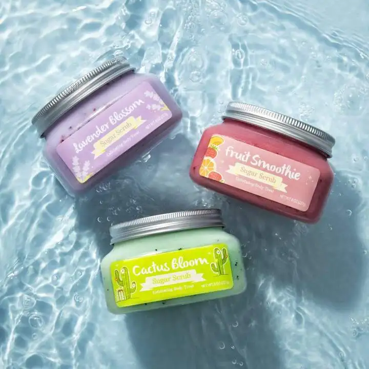 China Factory Cheap Price Low Moq Gommage Peche Du Corps Fruit Peach Essences Candy Sugar Ice Cream Pink Exfoliating Body Scrub