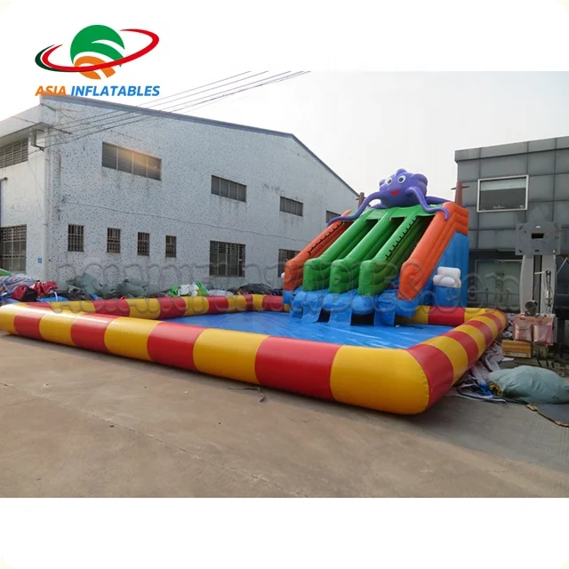 Land inflatable water park with pool mobile park octopus theme