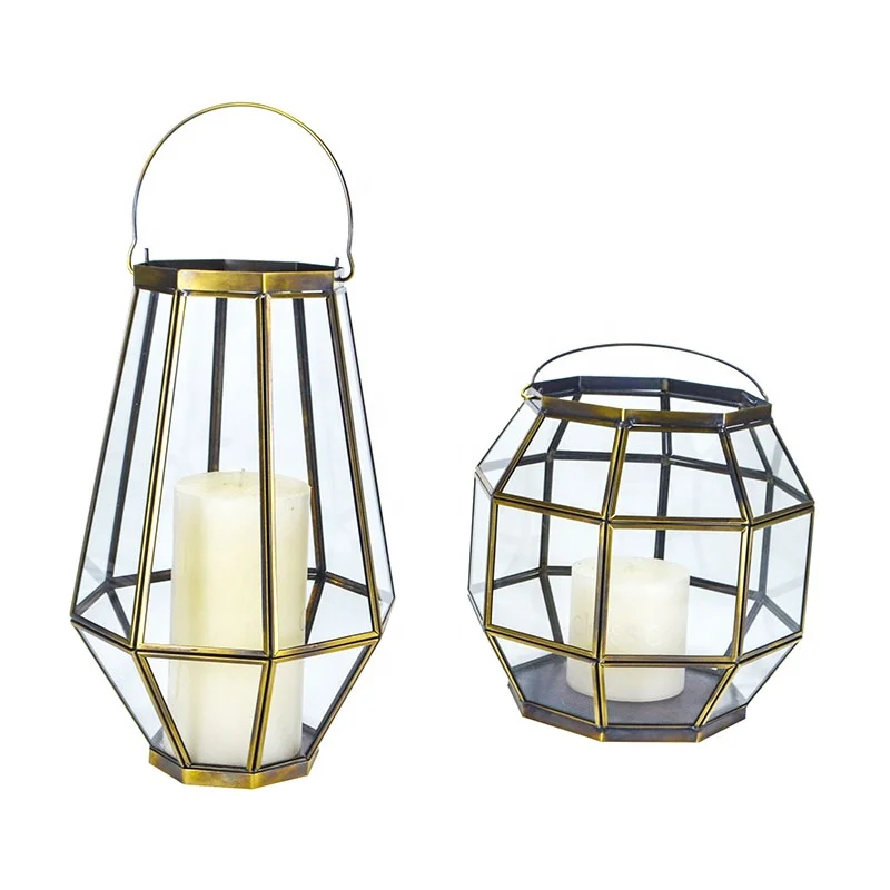 2020 large outdoor hotel wedding antique brass metal Glass Candlestick For Home Decoration