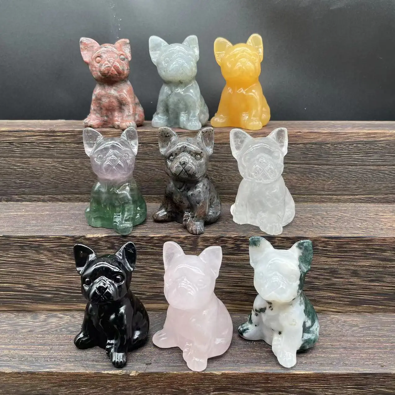 Natural Crystal Craving French Bulldog Hand Carved Crystal Animal Carvings Crafts