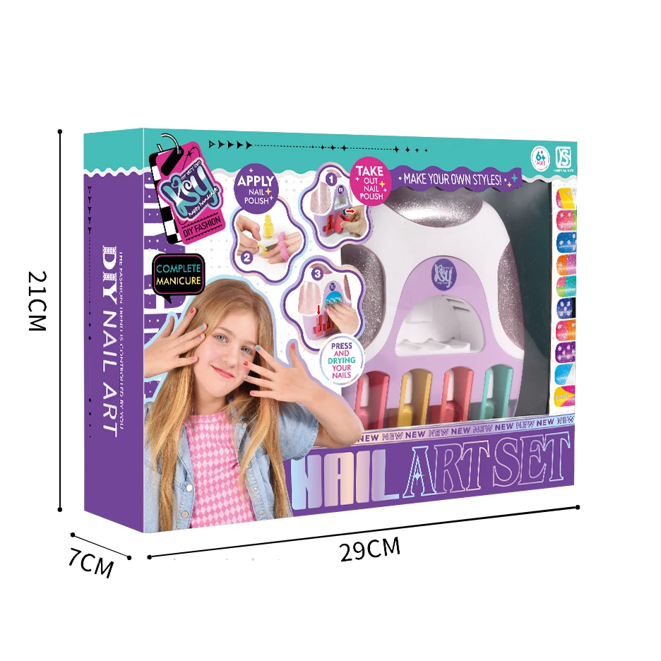 Kids Manicure Set Pretend Play Makeup Manicures Children Nail Polish with Nail Dryer and Stickers Nail Art Studio for Girls
