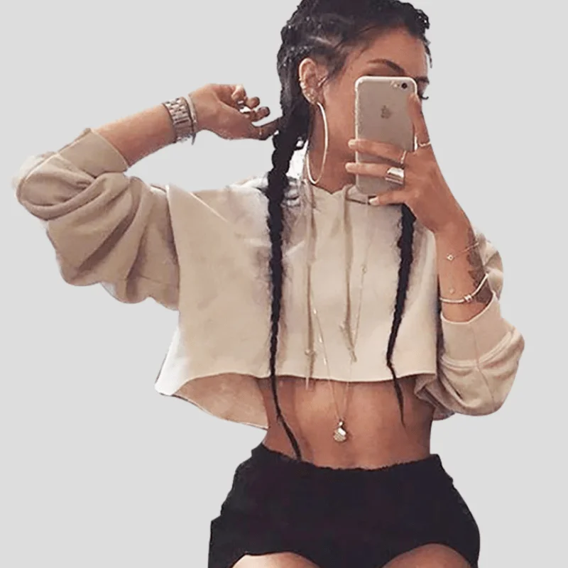 Женский спортивный Укороченный свитшот с длинным рукавом и принтом логотипа на заказ