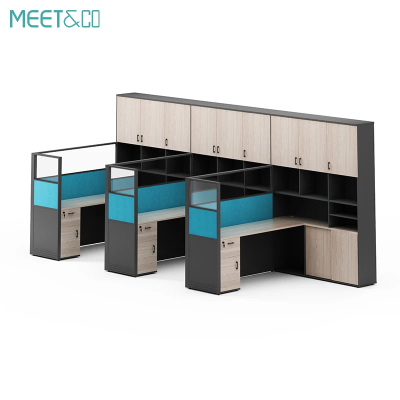Privacy space computer modular workstation table desk staff cubicle office partition workstation with big storage cabinet