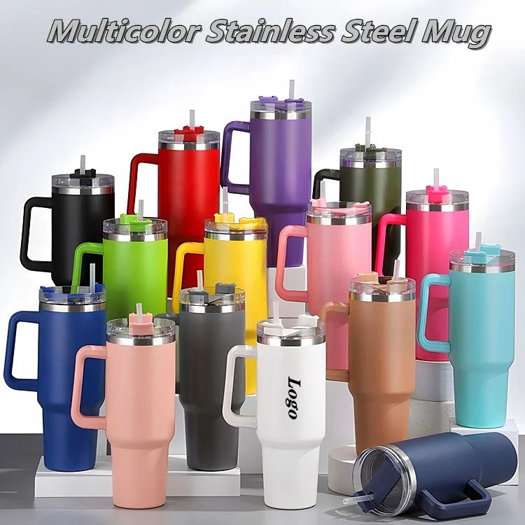 Wholesale Bpa Free Custom Logo 40oz Double Wall Stainless Steel Travel Tumbler Vacuum Insulated Coffee Mugs With Lid Handle