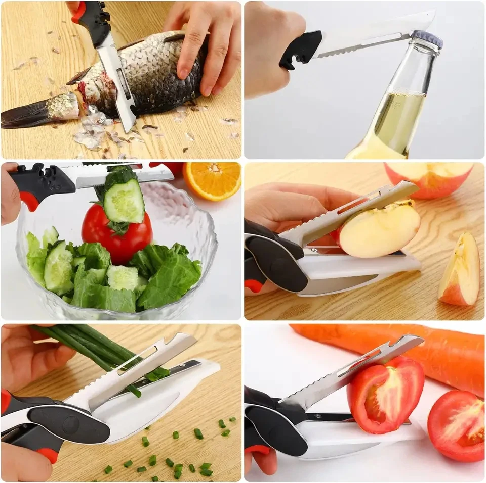 6 in 1 Kitchen Food Cutter Chopper Kitchen Knife Scissor with Cutting Board Multipurpose Food Scissors