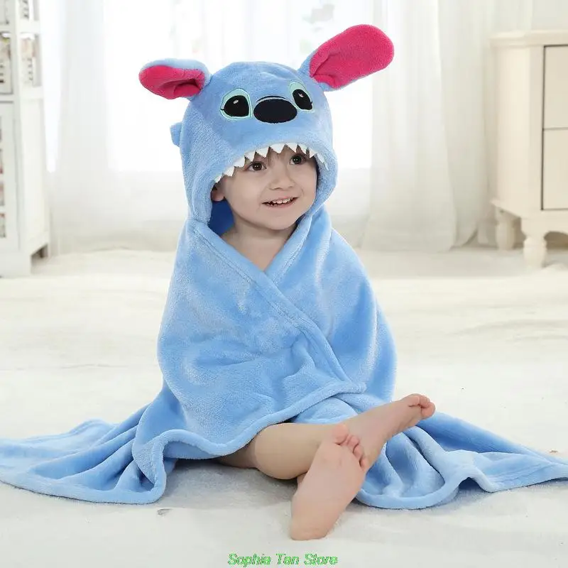Eco Blue Cute Animal Kids Hooded Clothing Unisex Personalized Fleece Baby Blanket (1600063244957)