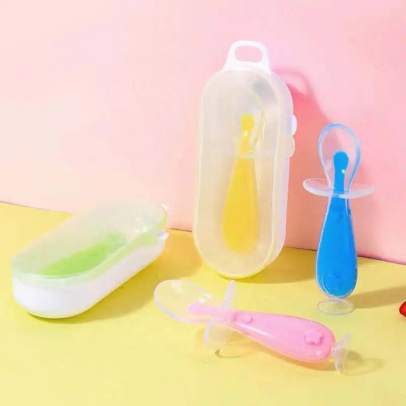 Silicone Trainer Spoons with Choke Guard for Baby Led Weaning Silicone Self Feeding Utensil Easy Grip Toddler Cutlery Kit with