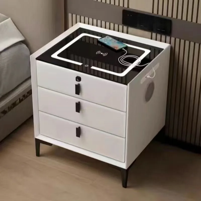 Luxury Modern Bedroom Furniture Wooden Intelligent Bedside Coffee Table with USB Wireless Charging Feature Storage Living Room