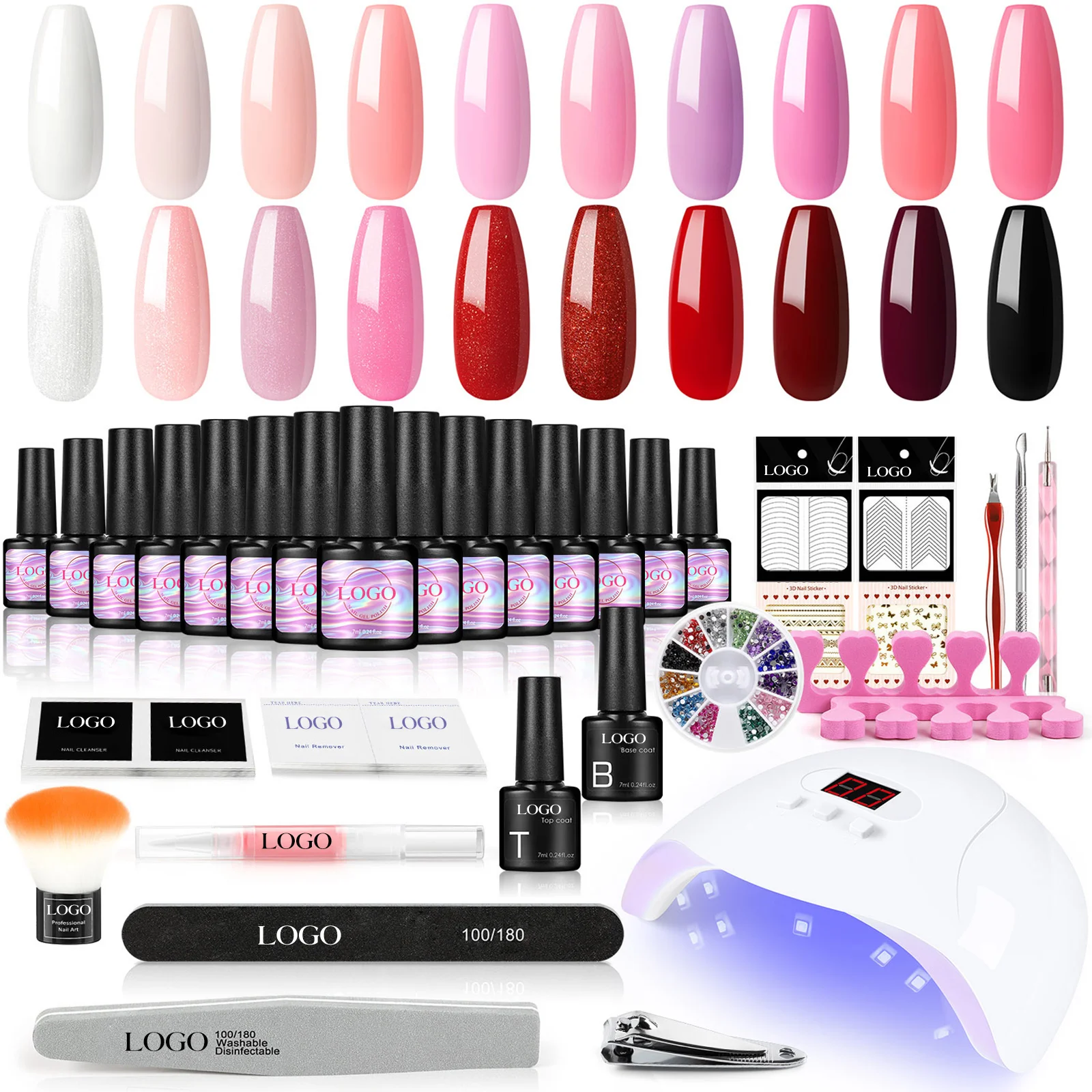 OEM Logo Private Label Nail Polish Gel Kit Customization Your Logo Paint Color UV Gel Set with Lamp and Tools Manicure Supplies
