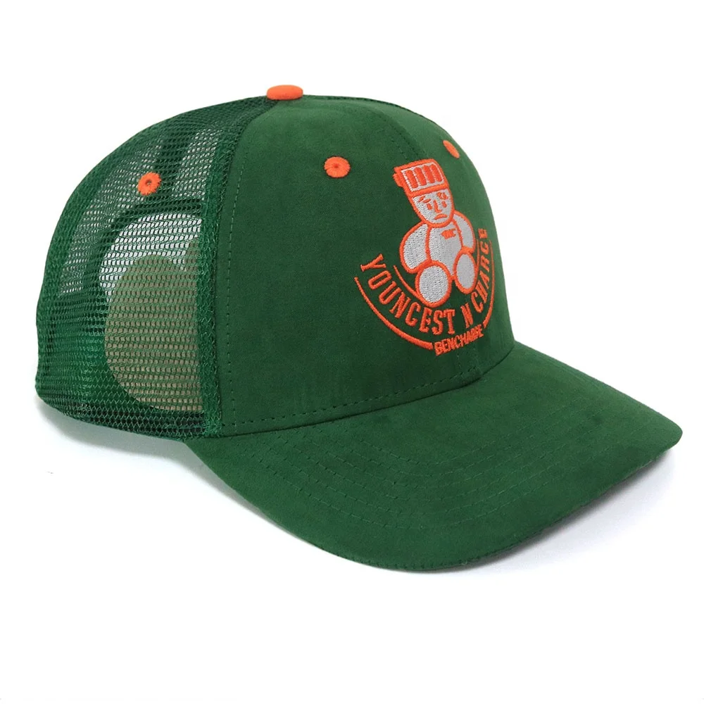 2022 New Arrival High Quality Customized 6 Panel Trucker Hat Army Green Suede Back Mesh With Logo Embroidery Casual Caps