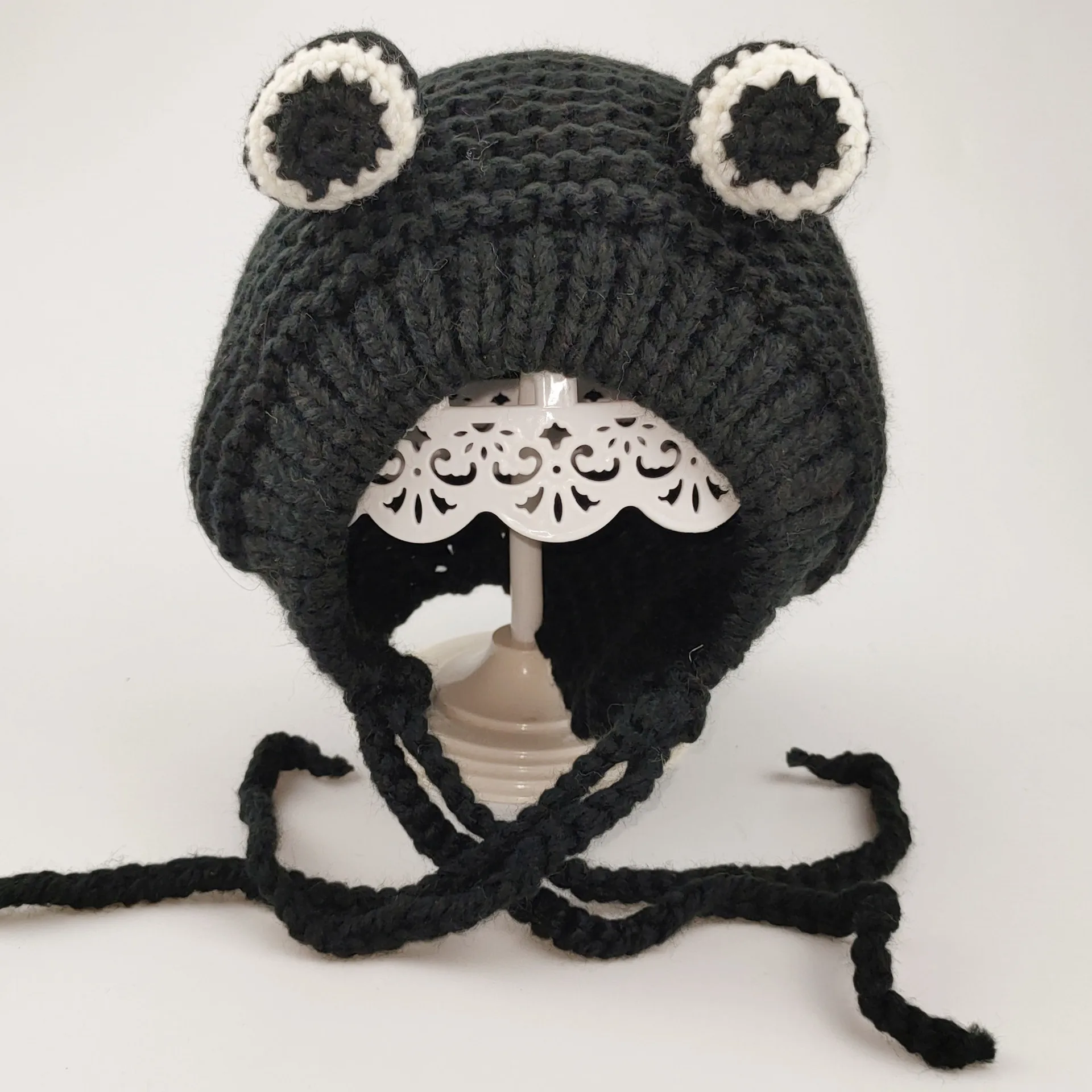 BSBH Children Outdoor Crochet Knitted Frog Headband Hat Beanie Cute Cartoon Big Eyes Frog Hats Winter Earflap Baby Kid Funny Cap